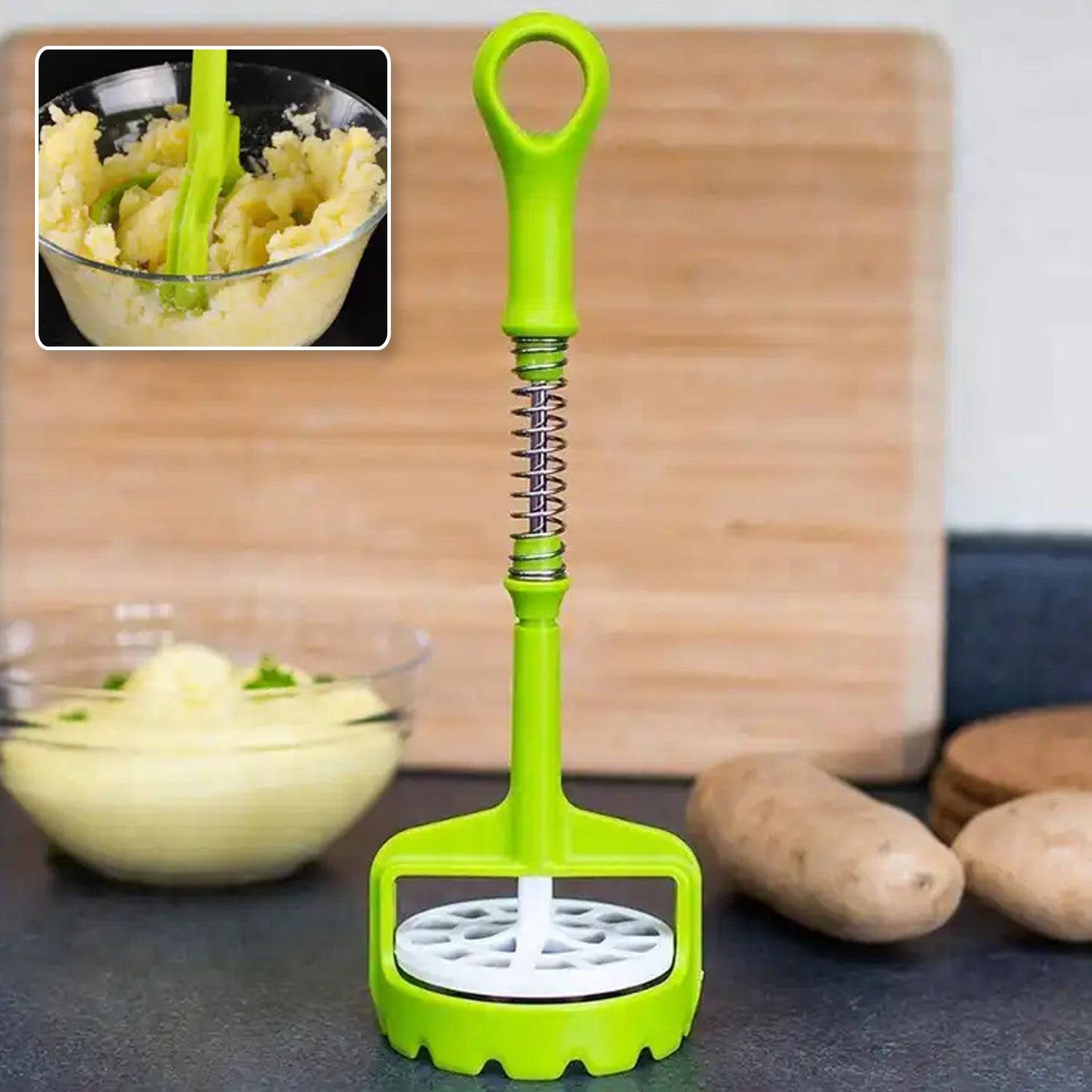 5768 Multi Functional One-Handed Plastic Manual Mashed Potatoes Masher, Mash Sweet Potato Masher with Comfort Grip and Stainless-Steel Spring Design for Nonstick Pans (1 Pc) 5768 Multi Functional One-Handed Plastic Manual Mashed Potatoes Masher, Mash Sweet Potato Masher with Comfort Grip and Stainless-Steel Spring Design for Nonstick Pans (1 Pc)